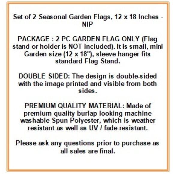 Set of 2 Seasonal Garden Flags, 12 x 18 Inches - NIP - Picture 6 of 7